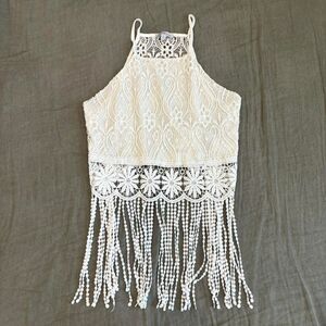 charlotte russe lace halter top with fringe
